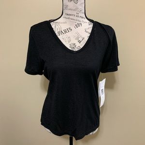 Liz Claiborne Black Shimmer V-Neck Petite Top Size Petite Large